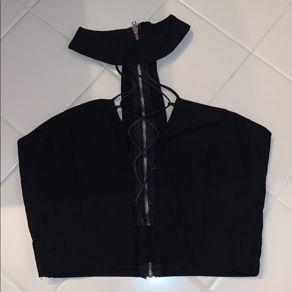 Charlotte Russe Black Lace Up Crop Top